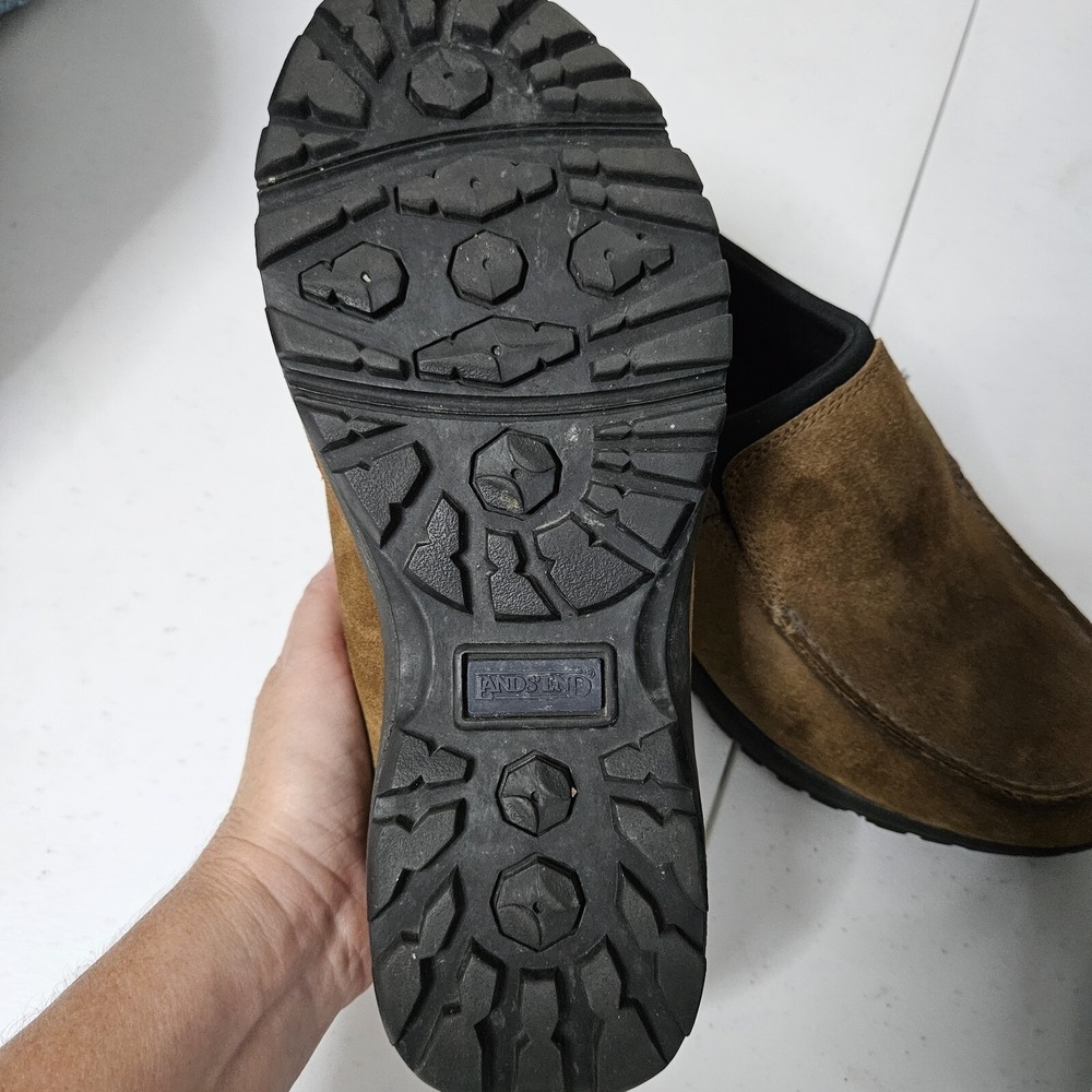 Lands End Slip On Shoes Mens 9D Brown Suede Moc Toe Rugged Lug Sole Loafers - Picture 7 of 8